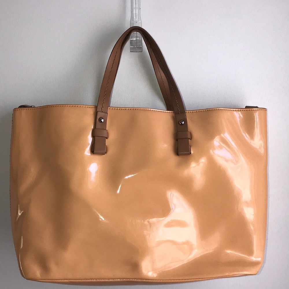 Trafaluc Beige Patent Leather Purse Shoulder Bag